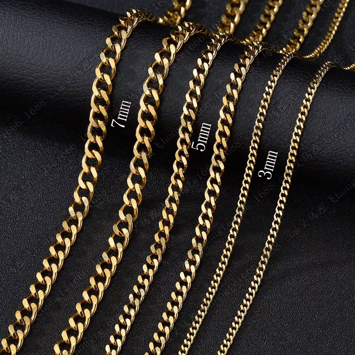 ICYBOY 18K Curb Cuban Basis Ketting [GOLD PLATED] [60 cm] [7 mm] Link Chain Chokers Basic Punk Stainless Steel Necklace Vintage Black Gold Tone Solid Metal