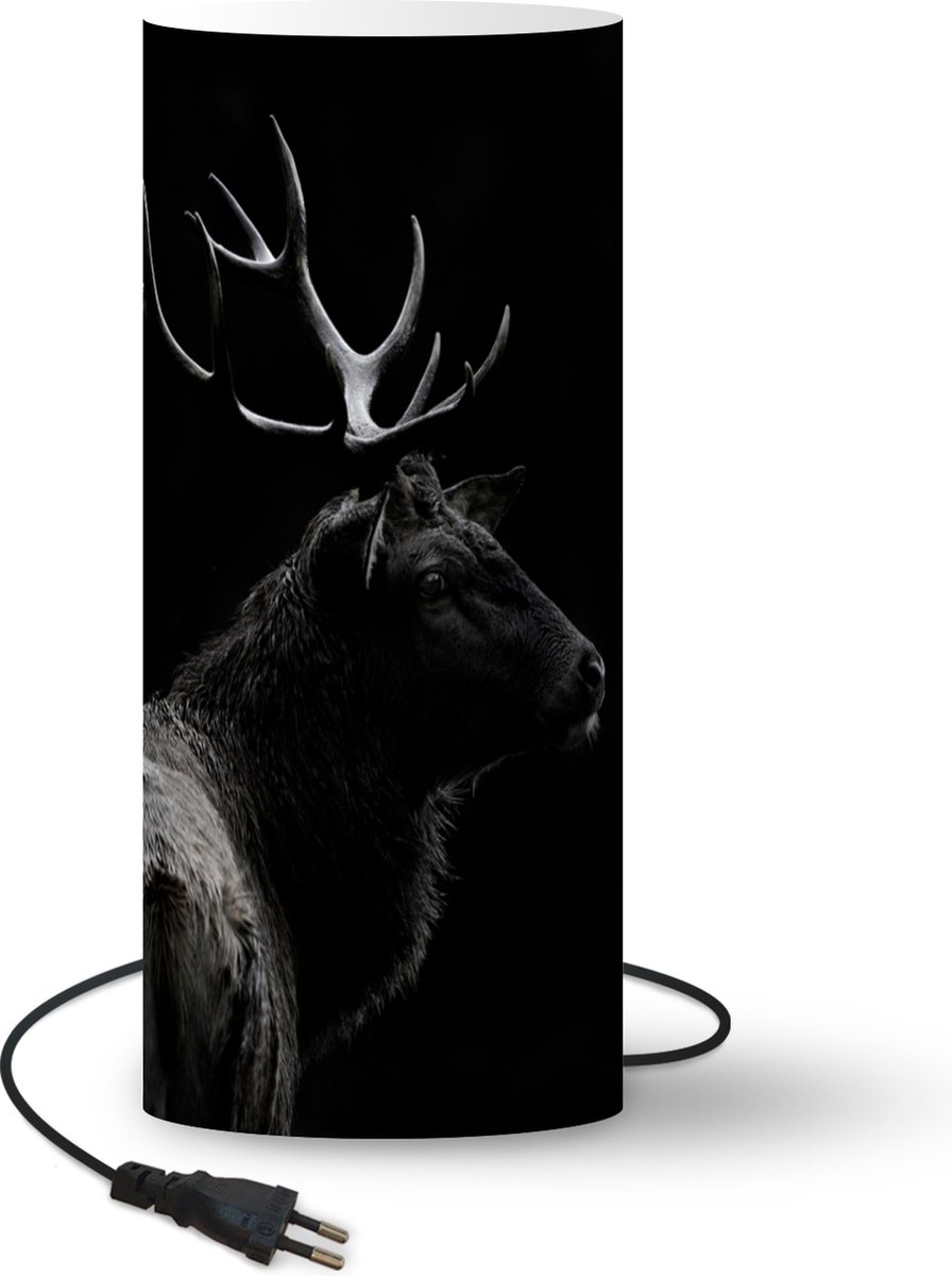 Lamp - Nachtlampje - Tafellamp slaapkamer - Hert - Zwart - Wit - 70 cm hoog - Ø29.6 cm - Inclusief LED lamp