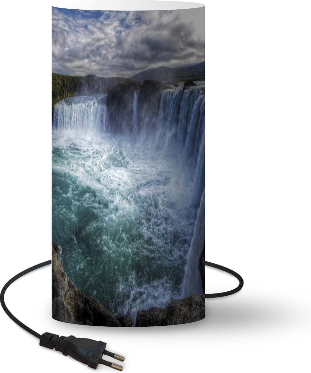 Lamp - Nachtlampje - Tafellamp slaapkamer - IJsland - Watervallen - Blauw - 54 cm hoog - Ø24.8 cm - Inclusief LED lamp