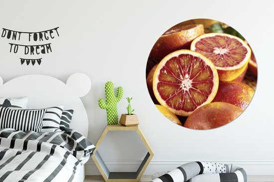 Oranges sanguines entières et coupées Assiette en plastique cercle mural - ⌀ 120 cm - peinture ronde - impression photo sur cercle mural en plastique (forex) / cercle vivant / (décoration murale)