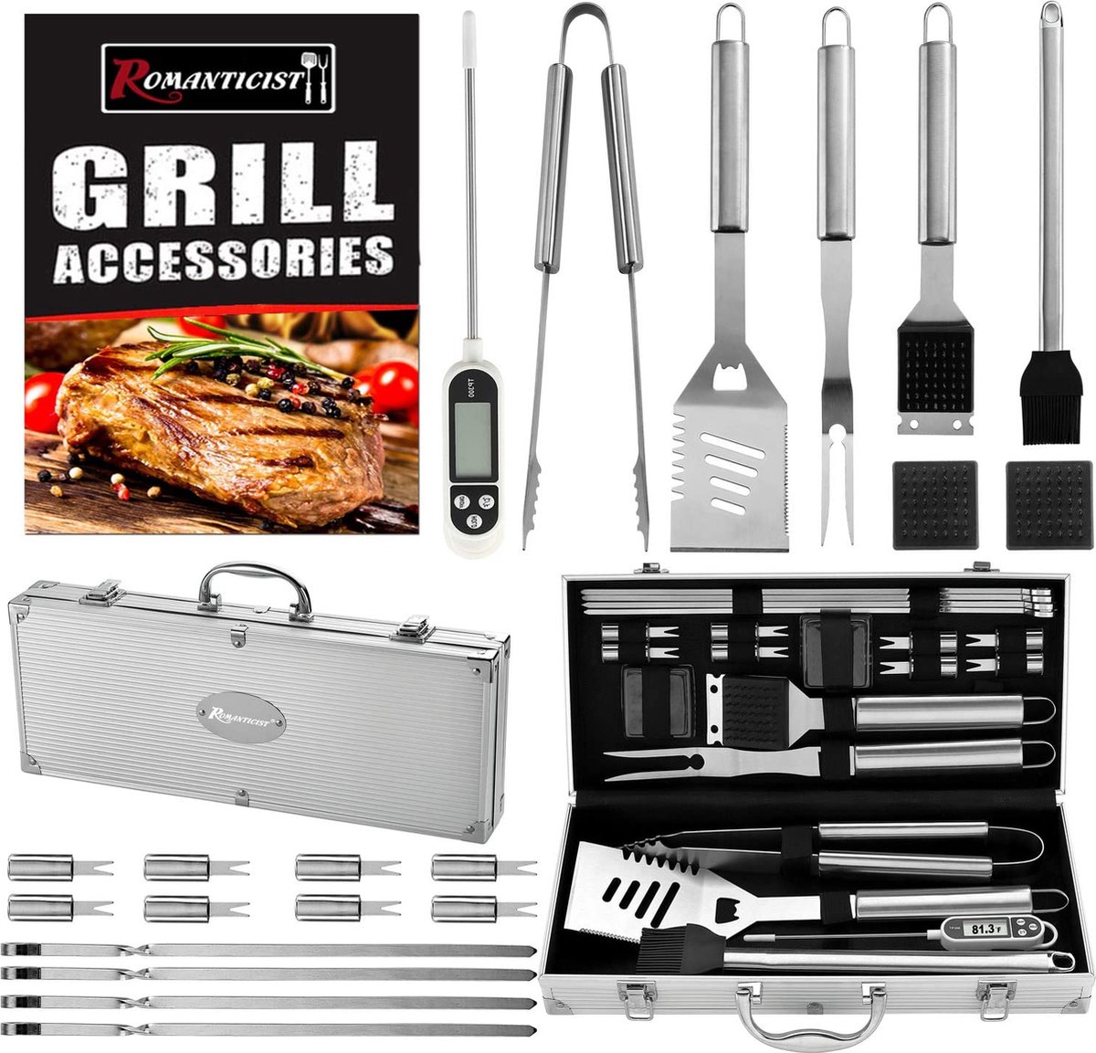 Grillset - Luxe BBQ Gereedschap Accessoires-set – duurzaam - RVS