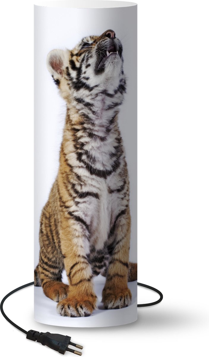 Lamp - Nachtlampje - Tafellamp slaapkamer - Tijger - Welp - Wit - 50 cm hoog - Ø15.9 cm - Inclusief LED lamp