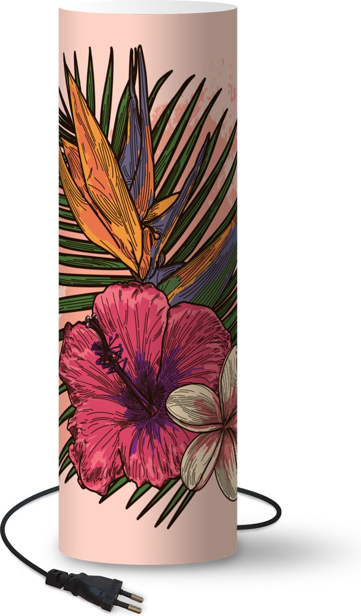 Lamp - Nachtlampje - Tafellamp slaapkamer - Bloemen - Tropisch - Roze - 50 cm hoog - Ø15.9 cm - Inclusief LED lamp