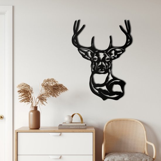 Wanddecoratie | Hertenhoofd / Deer Head| Metal - Wall Art | Muurdecoratie | Woonkamer |Zwart| 56x76cm