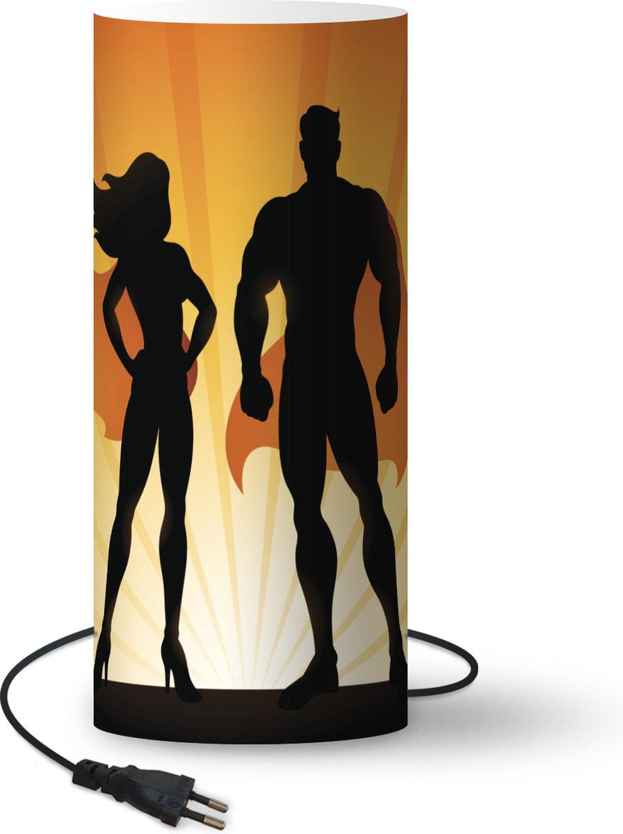 Lamp Superman illustratie - illustratie van superhelden koppel - 33 cm hoog - Ø14 cm - Inclusief LED lamp
