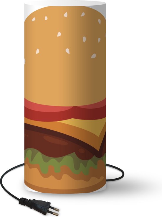 Lampe - Une illustration de bande dessinée d'un hamburger - 33 cm de haut -  Ø14 cm 
