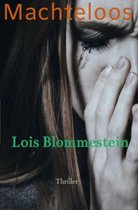 Boekcover 'Machteloos' van Lois Blommestein. Close-up van een huilend gezicht met tranen, tekst in oranje en groen.