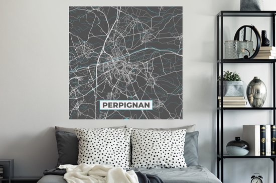 Stickers muraux - France - Perpignan - Plan de Ville - Plan - Plan - 120x120 cm - Film Adhésif XXL