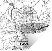 Muurstickers - Sticker Folie - Frankrijk - Tours - Plattegrond - Stadskaart - Kaart - Zwart wit - 50x50 cm - Plakfolie - Muurstickers Kinderkamer - Zelfklevend Behang - Zelfklevend behangpapier - Stickerfolie