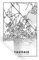 Muurstickers - Sticker Folie - Kaart - Plattegrond - Beauvais - Frankrijk - Stadskaart - Zwart wit - 60x90 cm - Plakfolie - Muurstickers Kinderkamer - Zelfklevend Behang - Zelfklevend behangpapier - Stickerfolie