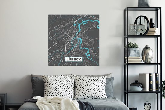 Stickers muraux - Lübeck - Plan de la ville - Blauw - Carte - Plan de la ville - Carte - Allemagne - 100x100 cm - Feuille adhésive XXL