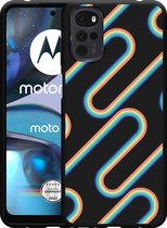 Motorola Moto G22 Hoesje Zwart Retro Regenboog II - Designed by Cazy