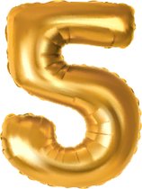 Folie ballon goud | Cijfer vijf | H 70 cm x B 33 cm | geschikt voor lucht en helium