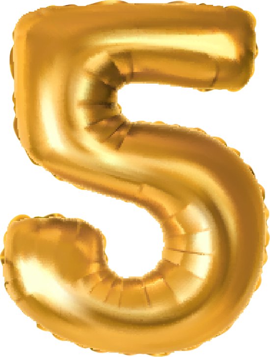 Cijfer Ballon  - Cijfer 5 Jaar Goud 70 Cm Verjaardag Ballon Met Rietje - Feestversiering | Verjaardag | Versiering