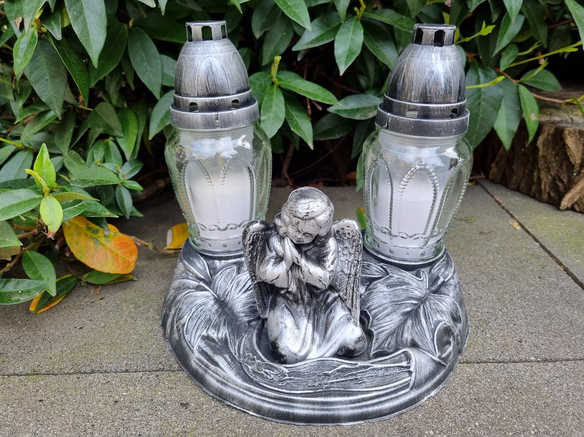 Ange en verre véritable Bougie incluse Lanterne funéraire Décoration funéraire Lampe funéraire design avec bougie 