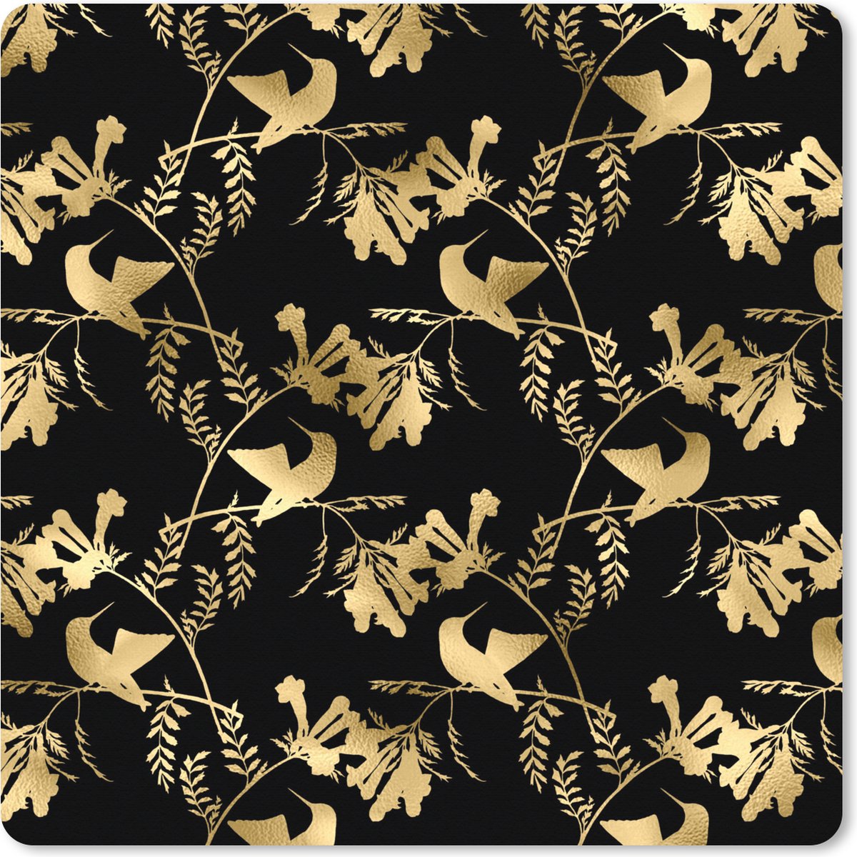 Muismat XXL 50x50 cm - Bureau onderlegger - Bureau mat Patronen - Vogels - Goud - Bureaumat - Gaming mousepad xl - Bureaulegger groot - Computer deskmat