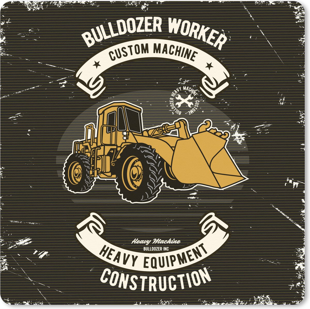 Muismat XXL 50x50 cm - Bureau onderlegger - Bureau mat Bulldozer - Vintage - Banner - Bureaumat - Gaming mousepad xl - Bureaulegger groot - Computer deskmat