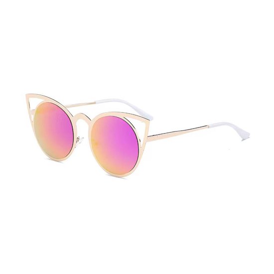 Freaky Glasses - Zonnebril rond met kattenoortjes - Festivalbril - Bril - Feest - Glasses - Heren - Dames - Unisex - Kunststof - roze - goud van Freaky Glasses — afbeelding 2