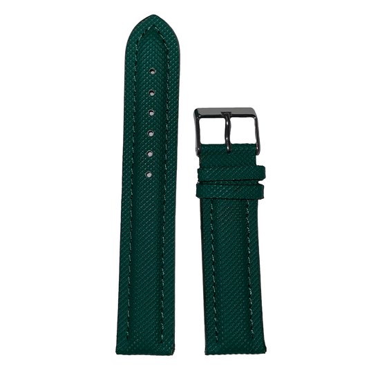Horlogeband - 20mm - Groen - Echt leer in stoffen uitvoering - Roestvrijstalen gesp