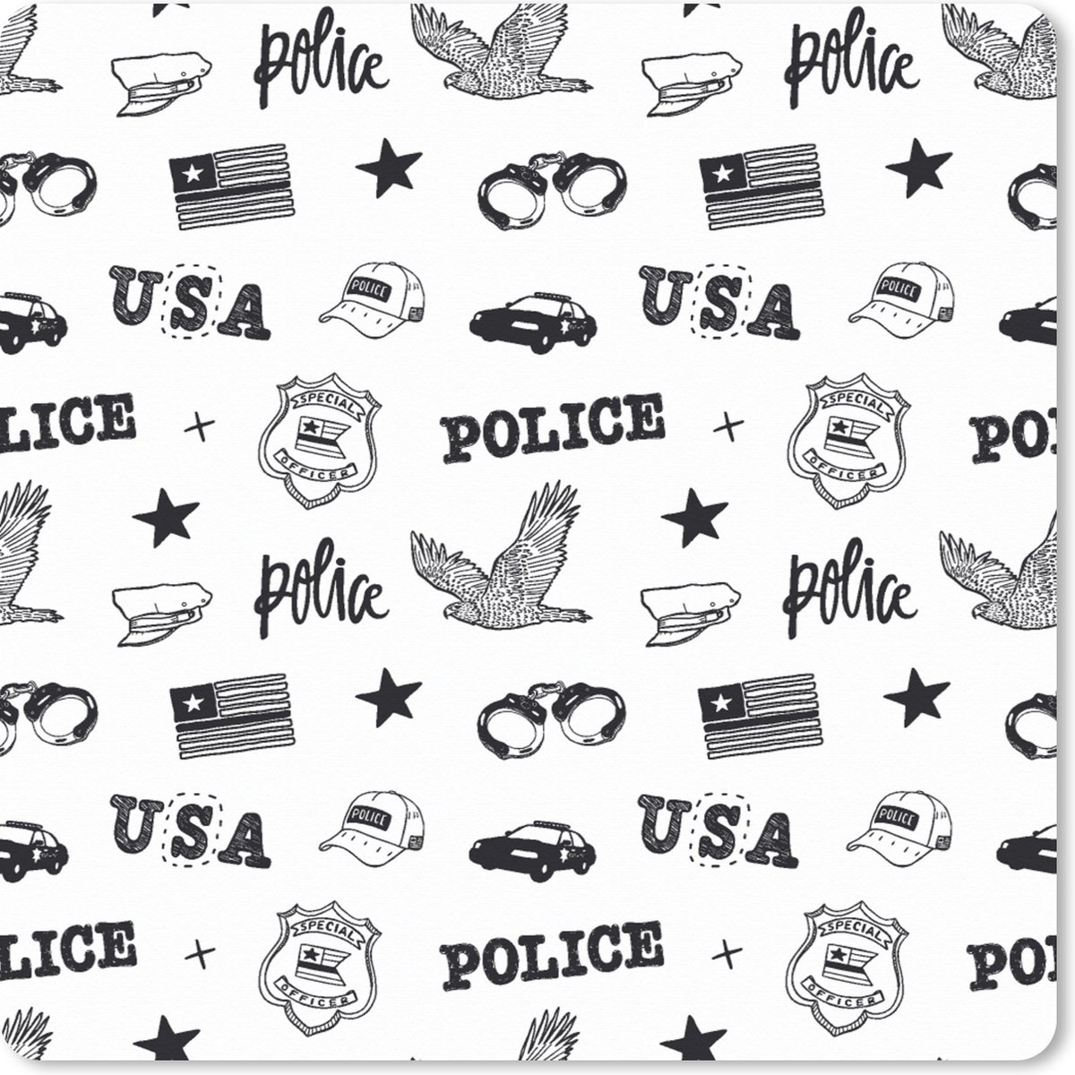 Muismat XXL 50x50 cm - Bureau onderlegger - Bureau mat Politie - Amerika - Handboeien - Patroon - Bureaumat - Gaming mousepad xl - Bureaulegger groot - Computer deskmat