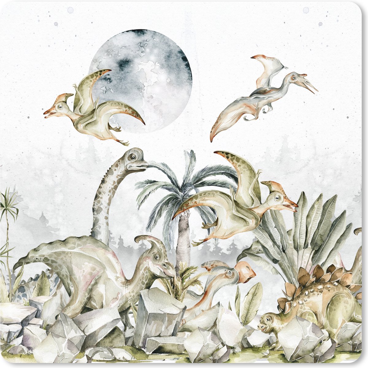 Muismat XXL 60x60 cm - Bureau onderlegger - Bureau mat Dinosaurus - Kinderen - Jungle - Groen - Dieren - Natuur - Bureaumat - Gaming mousepad xl - Bureaulegger groot - Computer deskmat