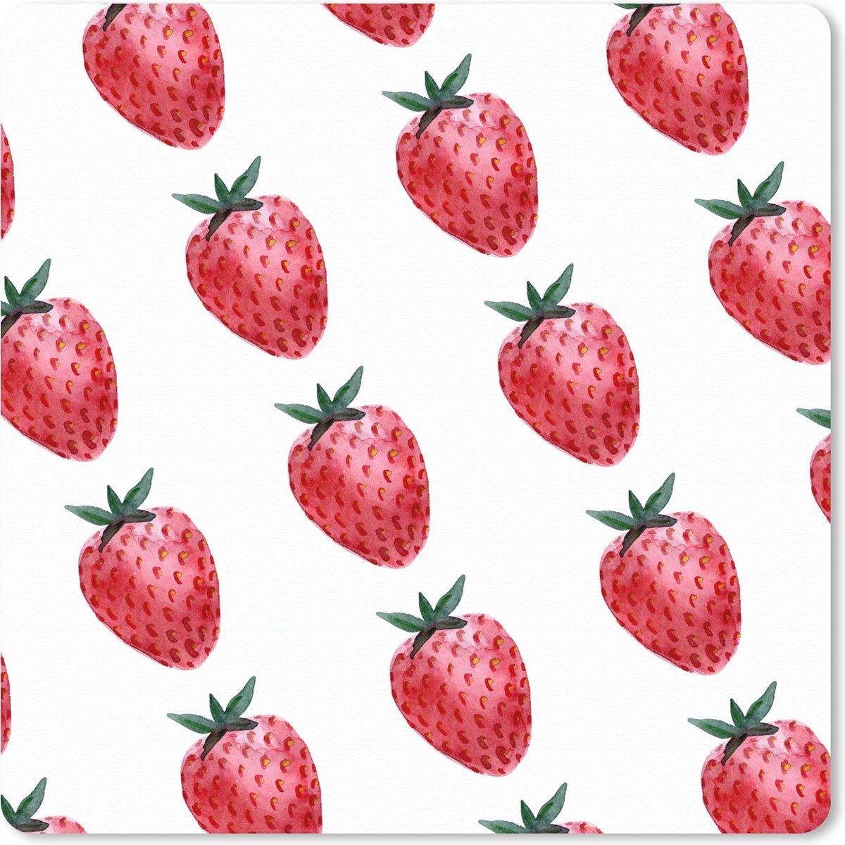 Muismat XXL 80x80 cm - Bureau onderlegger - Bureau mat Aardbei - Fruit - Wit - Bureaumat - Gaming mousepad xl - Bureaulegger groot - Computer deskmat