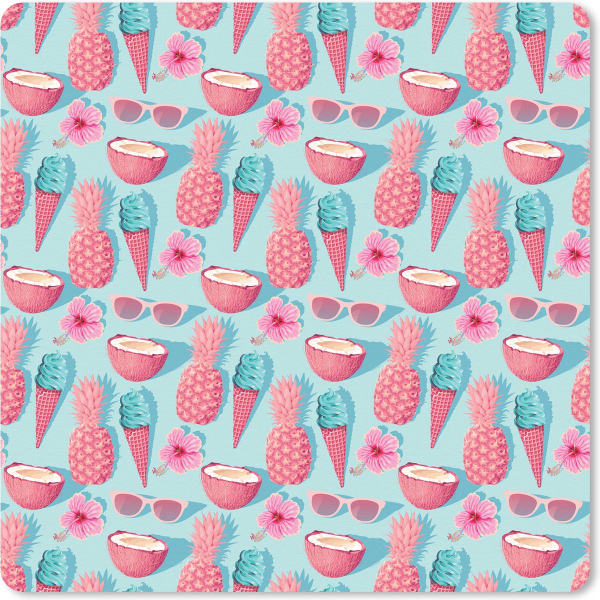 Muismat XXL 80x80 cm - Bureau onderlegger - Bureau mat Zomer - IJs - Fruit - Roze - Bureaumat - Gaming mousepad xl - Bureaulegger groot - Computer deskmat