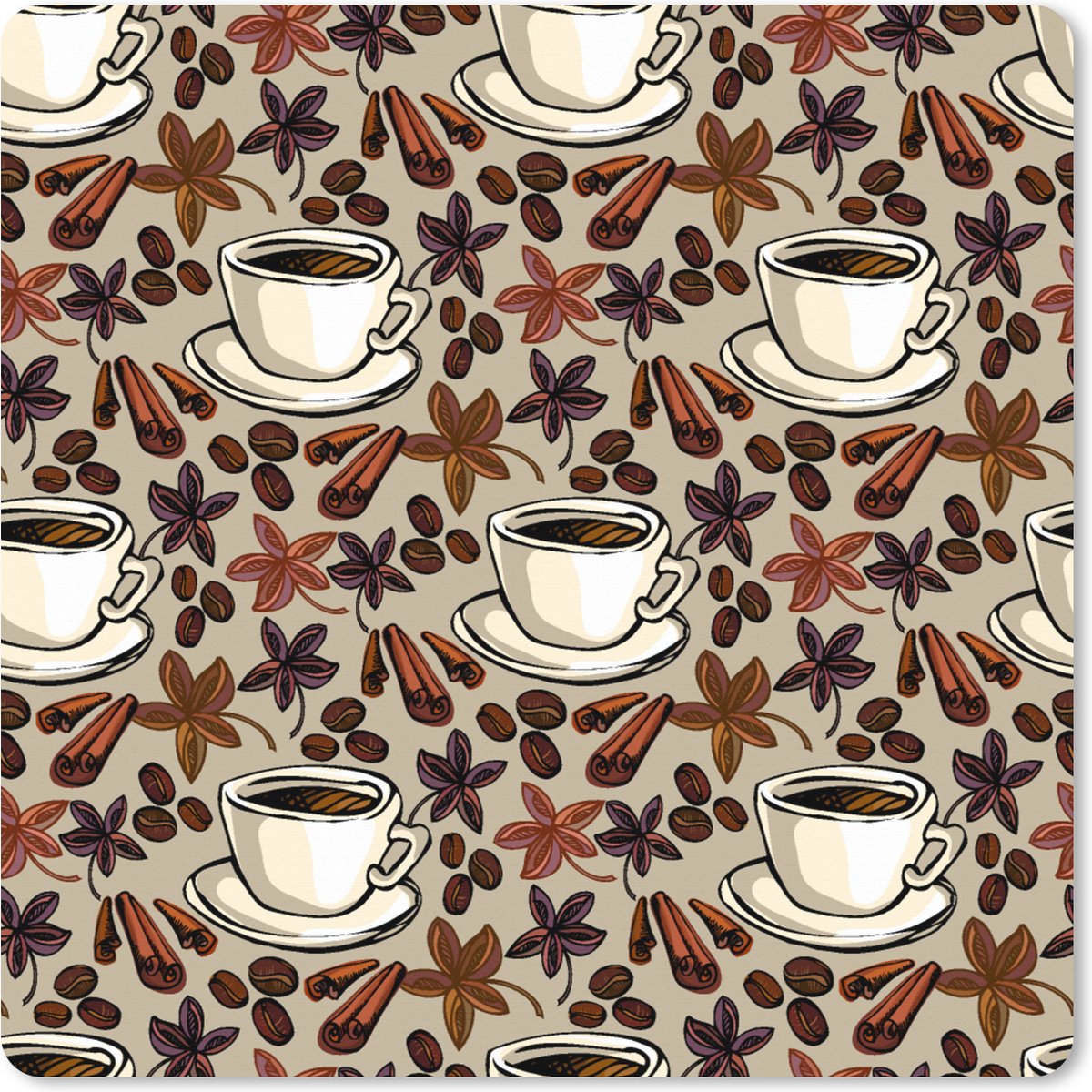 Muismat XXL 80x80 cm - Bureau onderlegger - Bureau mat Koffie - Kaneel - Patronen - Bureaumat - Gaming mousepad xl - Bureaulegger groot - Computer deskmat