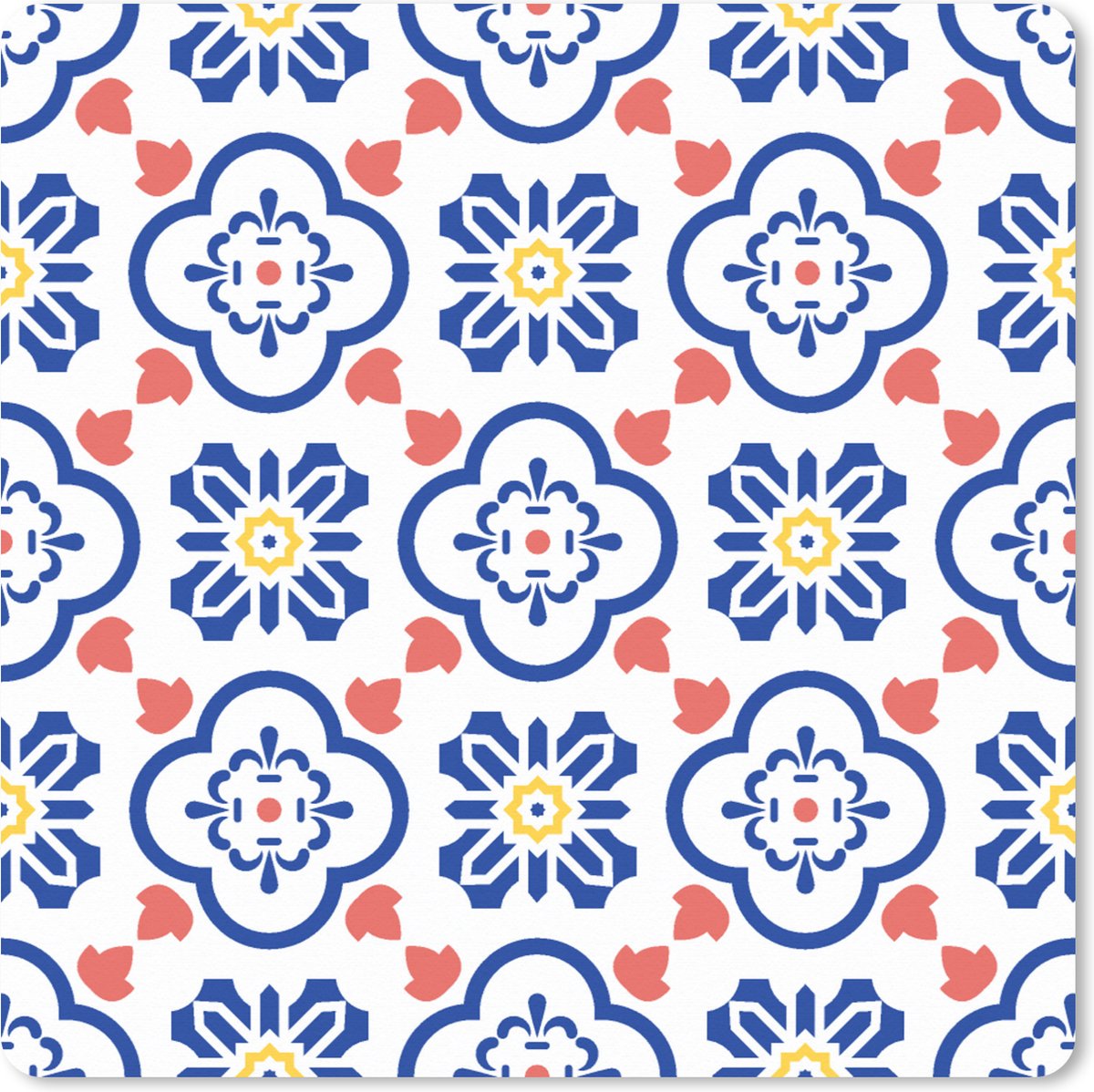 Muismat XXL 60x60 cm - Bureau onderlegger - Bureau mat Bloem - Blauw - Rood - Patroon - Bureaumat - Gaming mousepad xl - Bureaulegger groot - Computer deskmat