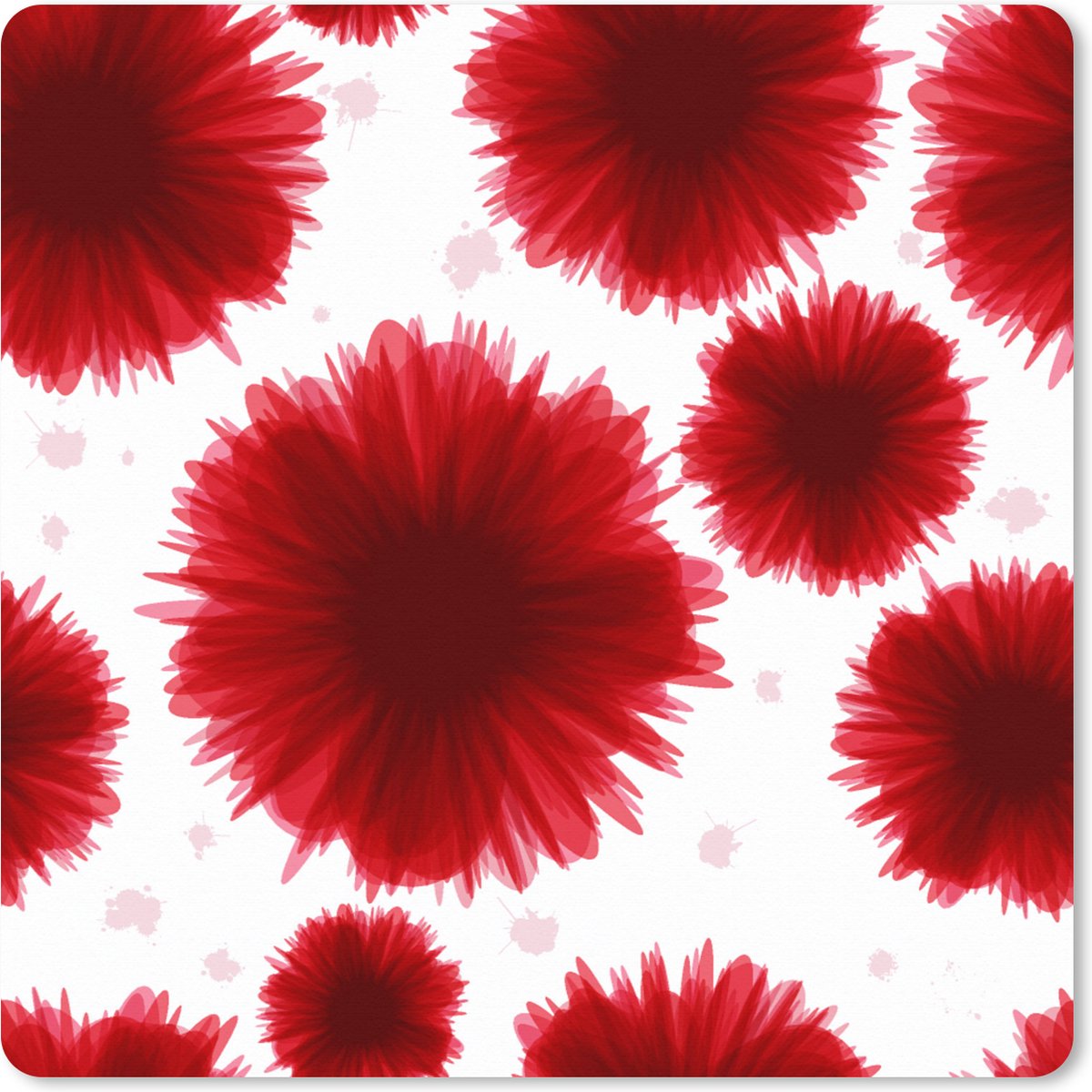 Muismat XXL 80x80 cm - Bureau onderlegger - Bureau mat Aquarelverf - Rood - Bloemen - Bureaumat - Gaming mousepad xl - Bureaulegger groot - Computer deskmat