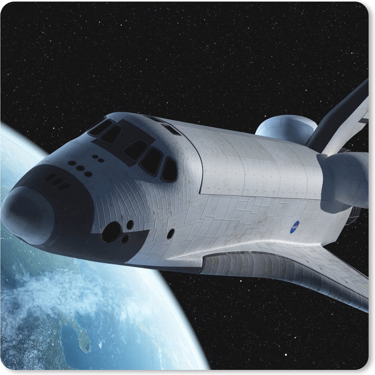 Muismat XXL 50x50 cm - Bureau onderlegger - Bureau mat Space shuttle boven de aarde - Bureaumat - Gaming mousepad xl - Bureaulegger groot - Computer deskmat