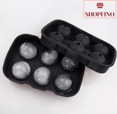 SHOPFINO - 6x Ice Ball Maker - Luxe - Ijsblokjesvorm - Ijs bal maker - Ice Mold - Whiskey - Vodka - Gin - Cocktails - 100% Siliconen - BPA Vrij - Vaatwasbestendig - Zwart - 6 ronde ijsblokjes - Ijsvormpjes