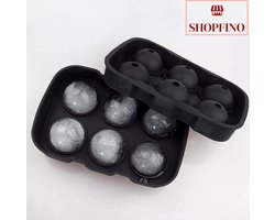 SHOPFINO - 6x Ice Ball Maker - Luxe - Ijsblokjesvorm - Ijs bal maker - Ice Mold - Whiskey - Vodka - Gin - Cocktails - 100% Siliconen - BPA Vrij - Vaatwasbestendig - Zwart - 6 ronde ijsblokjes - Ijsvormpjes Image