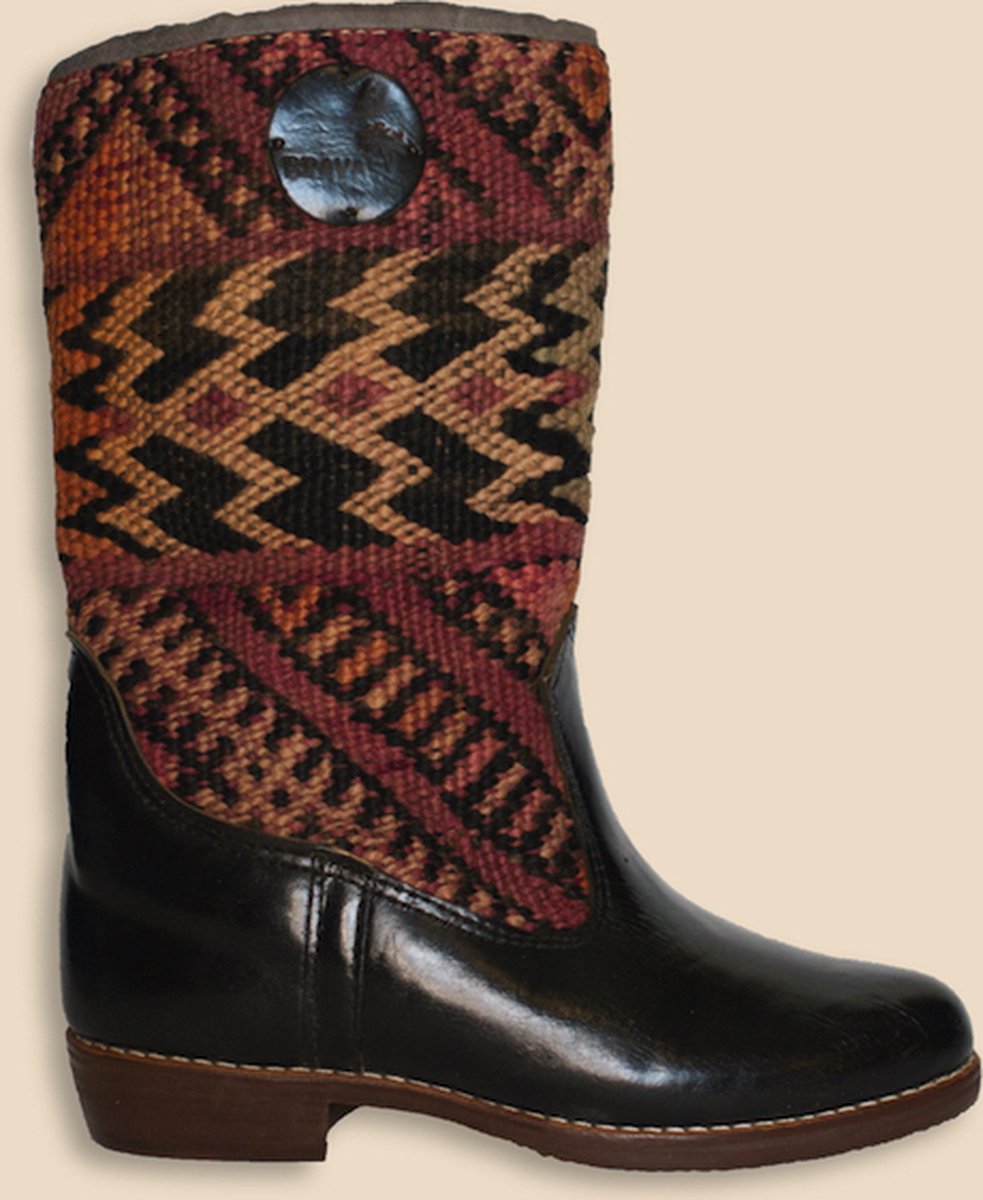 Kelim Boots | Zwart Leer | Marokkaanse Kelim | Maat 38 | Helena | Bravas Boutique