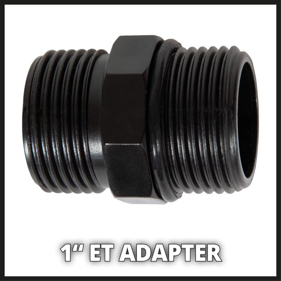 Zwarte 1" buitendraadse adapter.