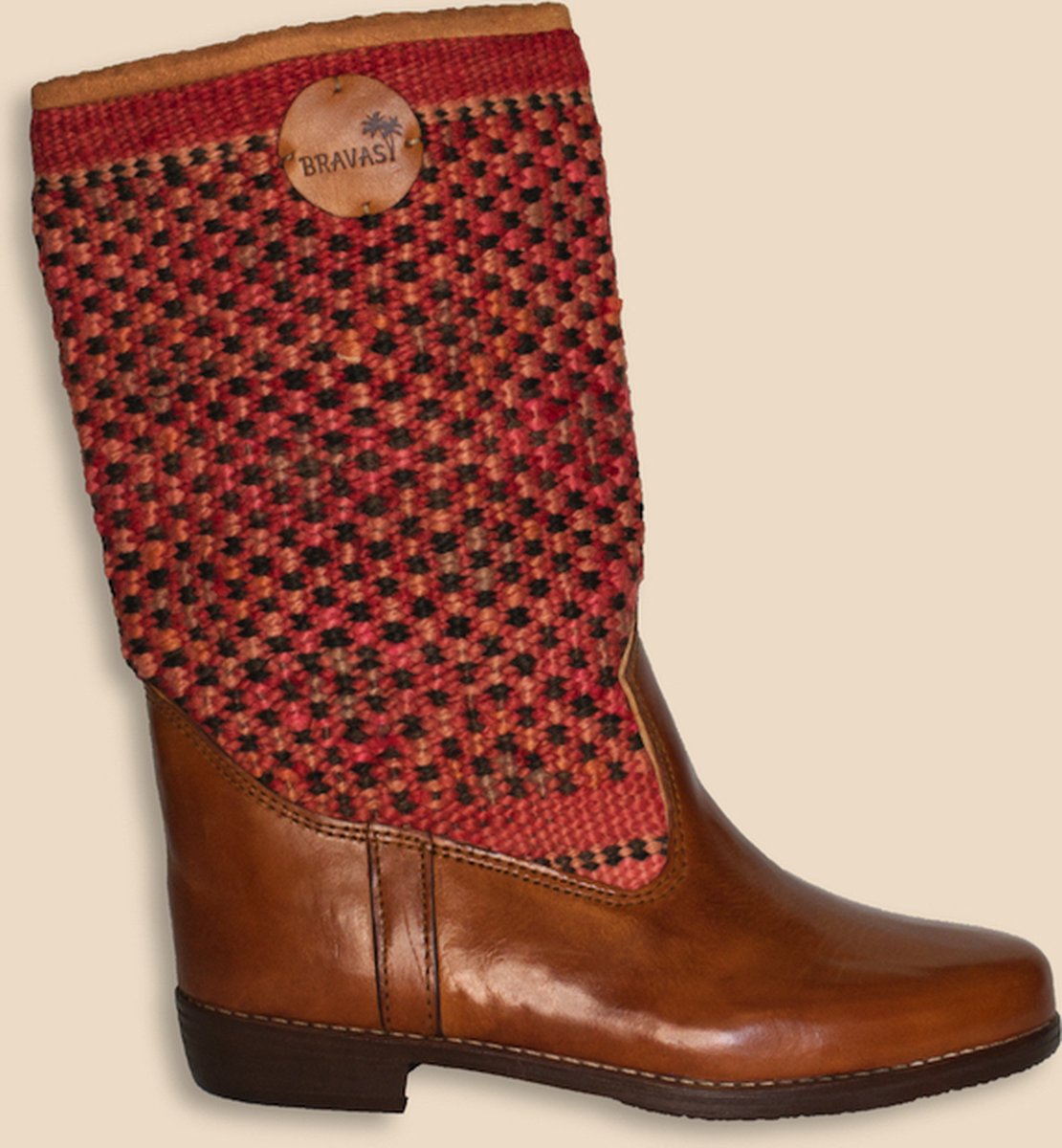 Kelim Boots | Cognacbruin Leer | Vintage Kelim | Maat 42 | Katia | Bravas Boutique