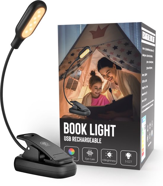Detepo Leeslampje voor Boek - Draadloos - USB Oplaadbaar - LED Boeklamp met  Klem -... | bol.com