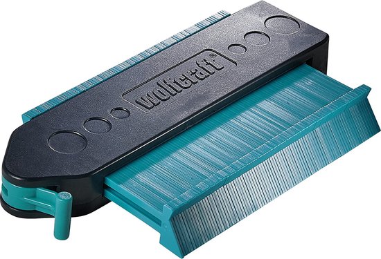 Wolfcraft profielmal met blauwe tandjes en zwarte behuizing met "wolfcraft" logo.