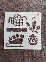 Slee, cadeau, kaars, kerstbal, kerst, sjabloon, stencil, kaarten maken, scrapbooking, 15 x 15 cm