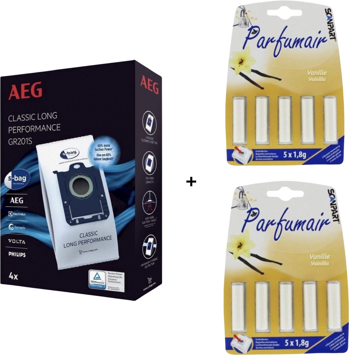 AEG - 1x S-BAG + 2x Geurstaven (VANILLE) - Stofzuigerzakken met geurparels - Voor een frisse geur - COMBIDEAL