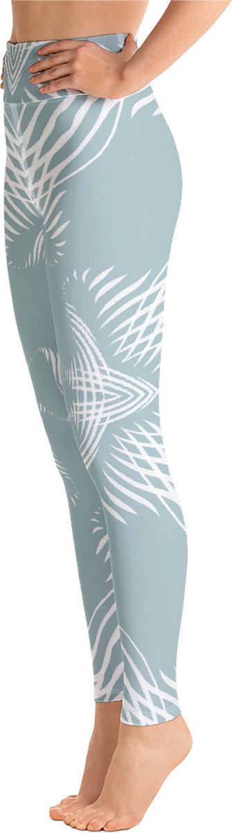 Sportlegging - design Proud Pattern- High Waist - Dry Fit - High Performance - 4way stretch- unieke print - UPF 50+ - Hardloop - Yoga - Fitness - Dans - Pilates - Training - sportbroek –mintgroen wit- maat M — afbeelding 5