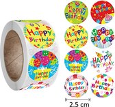 FISKA - 500 Stickers Verjaardag Op Een Rol - 2,5cm - Stickers Happy Birthday - Stickers Happy Birthday - Label Verjaardag - Label Happy Birthday - Belongingsstickers - Sluitsticker - Sluitzegel
