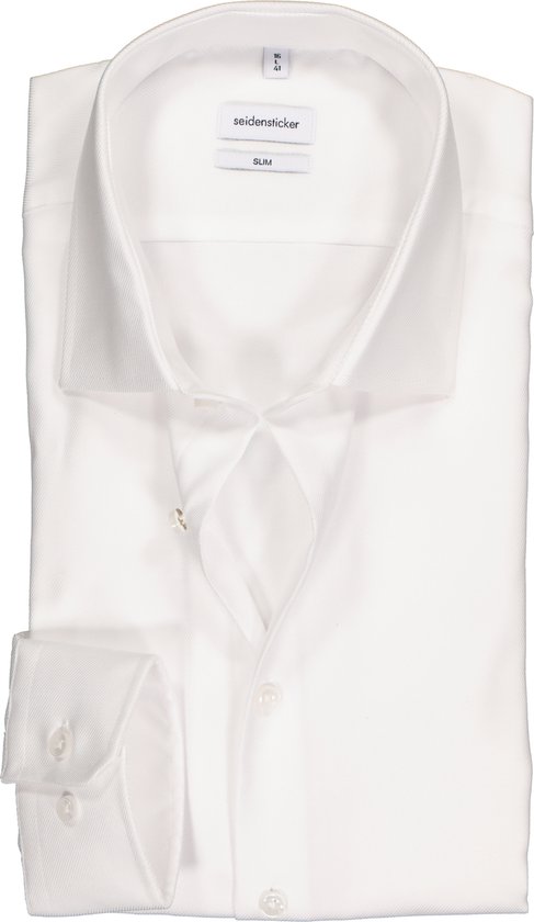 Chemise coupe cintrée Seidensticker - sergé - blanc - Ne se repasse pas - Taille de col : 43