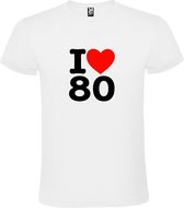 Wit T shirt met  I love (hartje) the 80's (eighties)  print Zwart en Rood size XXXL