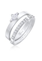 Elli Dames Ring Dames Set Eenzaam Verloving met Zirkonia Kristallen in 925 Sterling Zilver