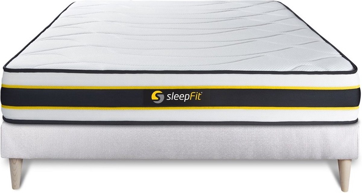 Complete boxspring met matras tweepersoons- Sleepfit FLEXY wit - Pocketveren en traagschuim - 160 x 210 cm