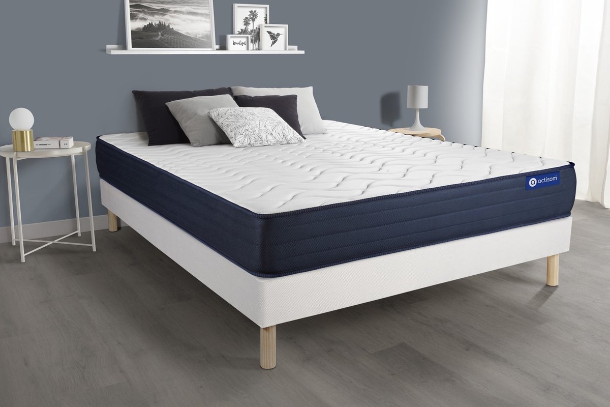 Complete boxspring met matras tweepersoons- Actisom Actiflex life wit - Pocketveren en traagschuim - 120 x 220 cm