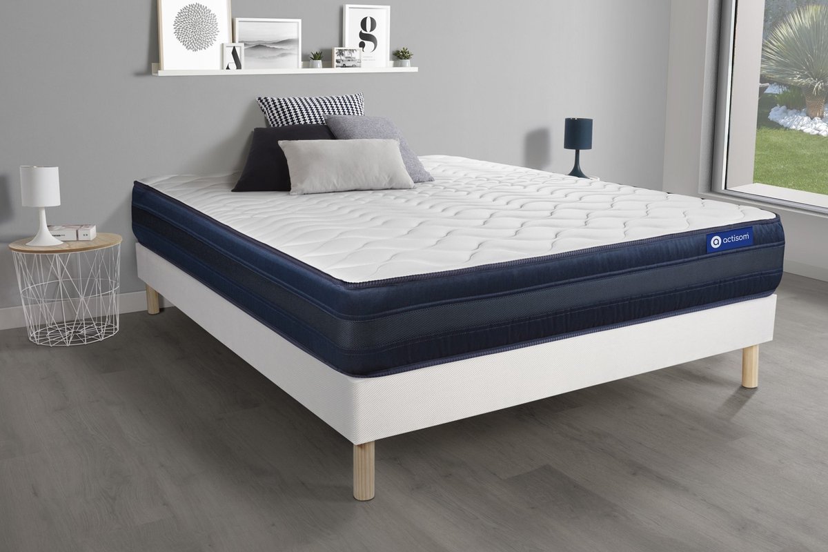 Complete boxspring met matras tweepersoons- Actisom Actimemo tech wit - Traagschuim - 160 x 220 cm