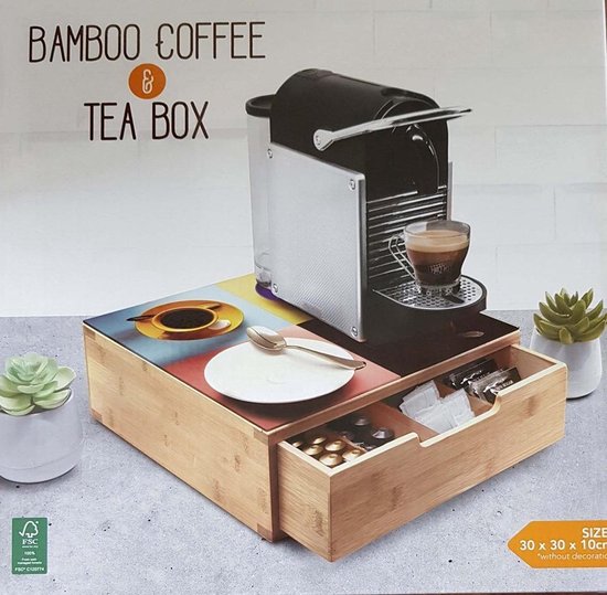 Boîte à Café et à thé - Boîte à thé en Bamboe - Porte-capsule -  Porte-ustensiles de