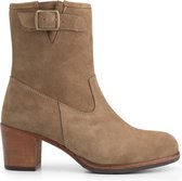 Mysa Poppy Suede - Nette leren dames enkellaarzen op hak - Taupe suede leer - Maat 39